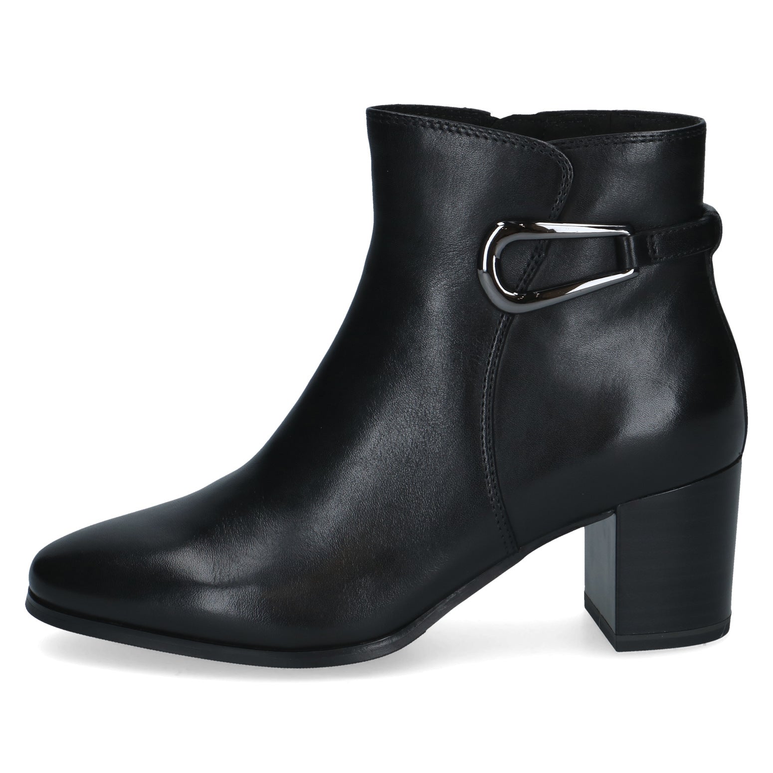 Caprice 9-25314-47 022 Ladies Black Leather Side Zip Ankle Boots, outer side view.