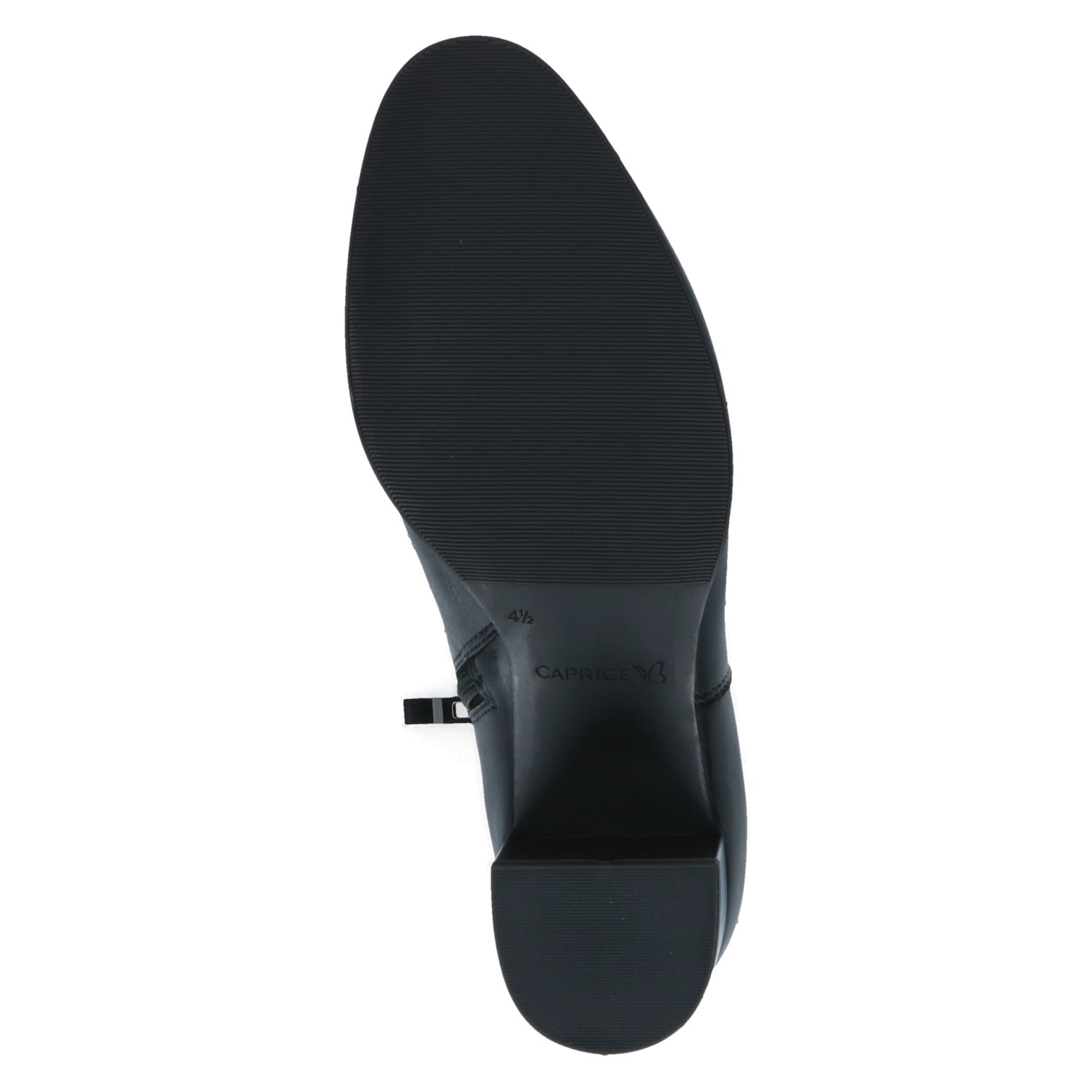 Caprice 9-25314-47 022 Ladies Black Leather Side Zip Ankle Boots, sole and tread view.