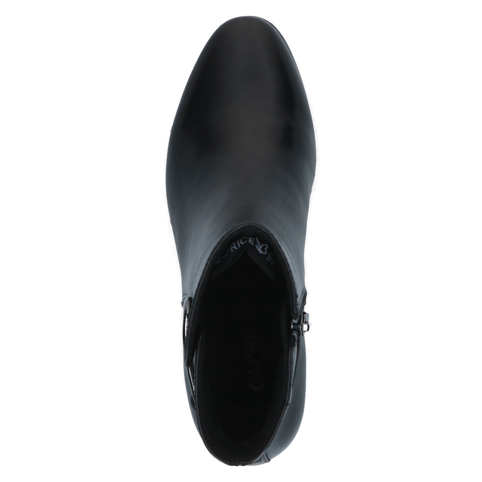 Caprice 9-25314-47 022 Ladies Black Leather Side Zip Ankle Boots, top view.