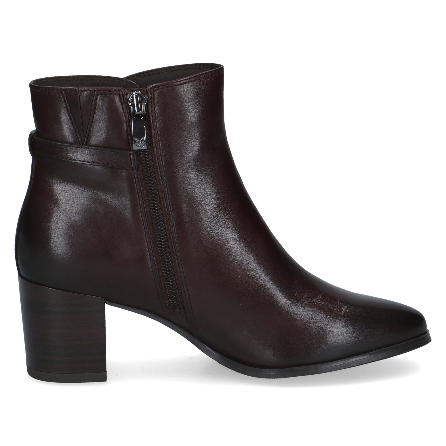 Caprice 9-25314-47 337 Ladies Dark Brown Leather Side Zip Ankle Boots, inner side view.