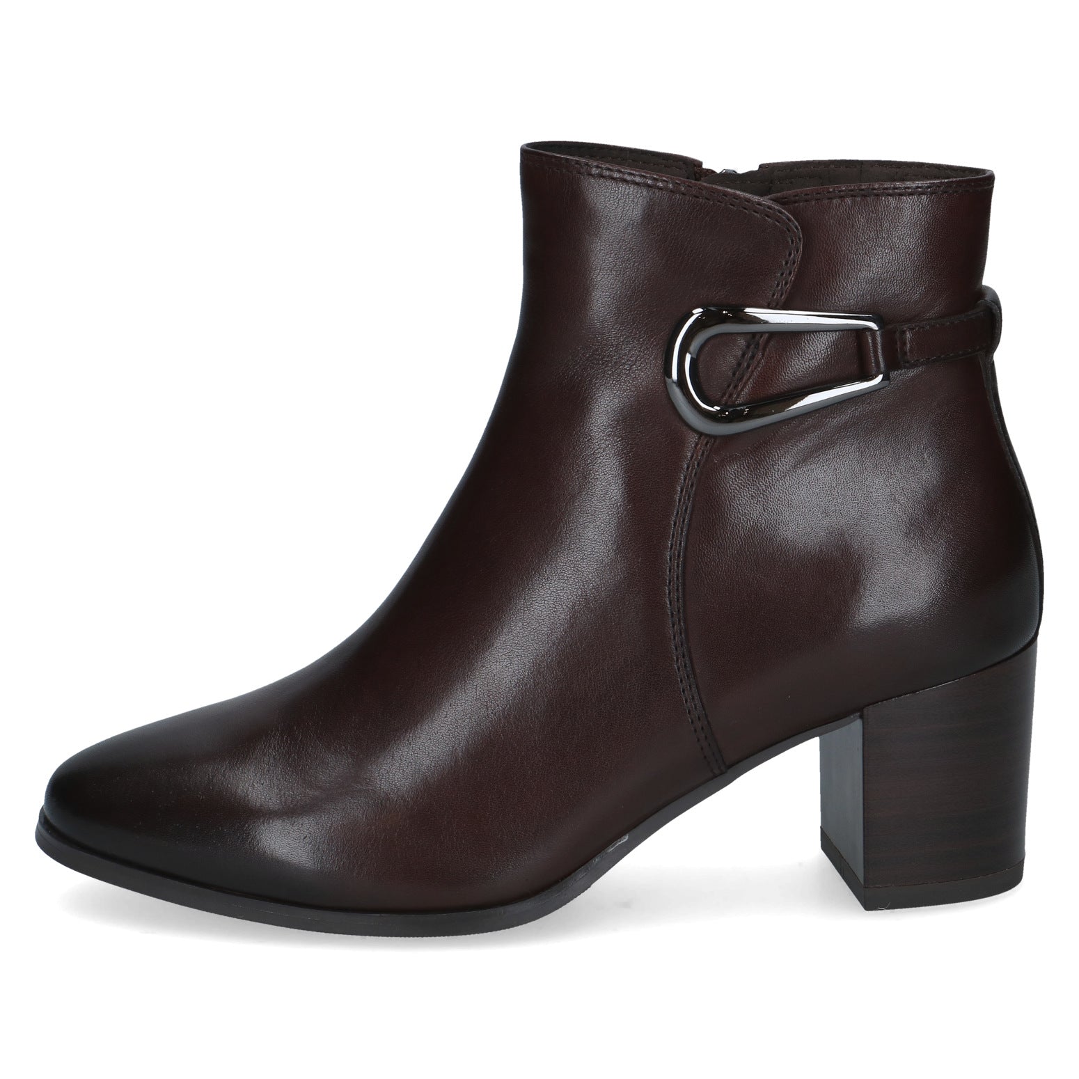 Caprice 9-25314-47 337 Ladies Dark Brown Leather Side Zip Ankle Boots, outer side view.