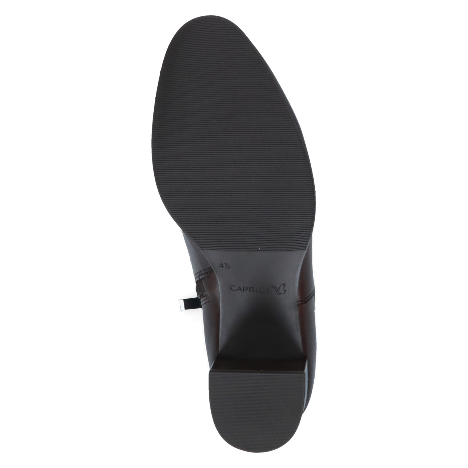 Caprice 9-25314-47 337 Ladies Dark Brown Leather Side Zip Ankle Boots, sole and tread view.