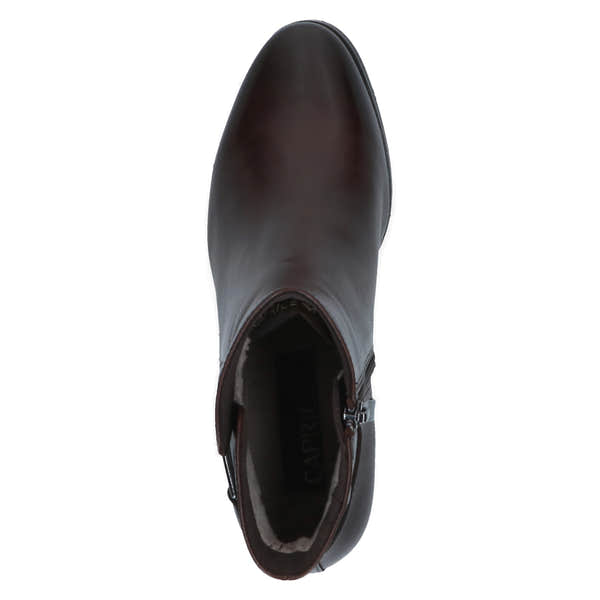 Caprice 9-25314-47 337 Ladies Dark Brown Leather Side Zip Ankle Boots, top view.