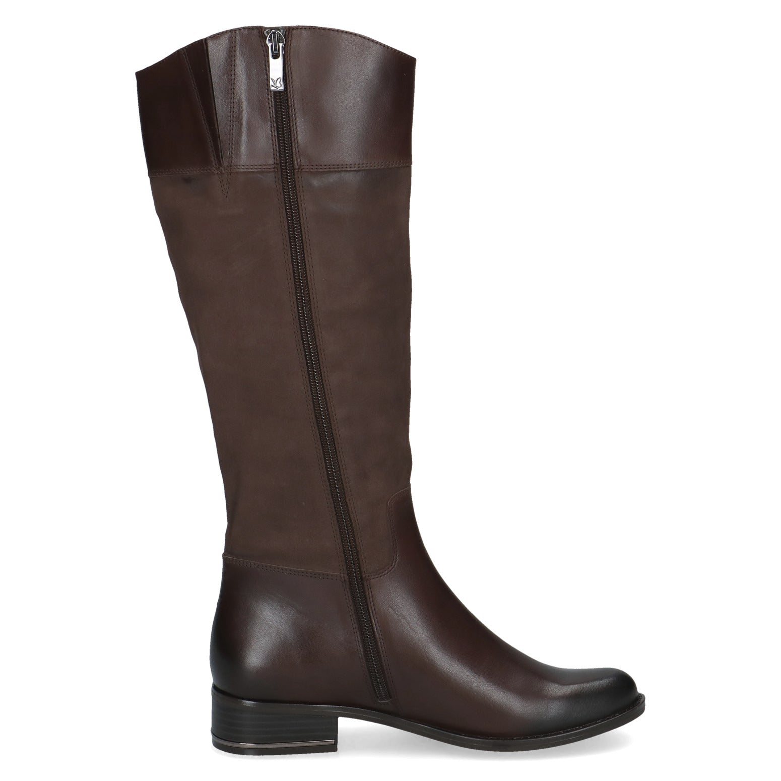 Caprice 9-25519-47 329 Ladies Dark Brown Leather Side Zip Mid-Calf Boots, inner side view.