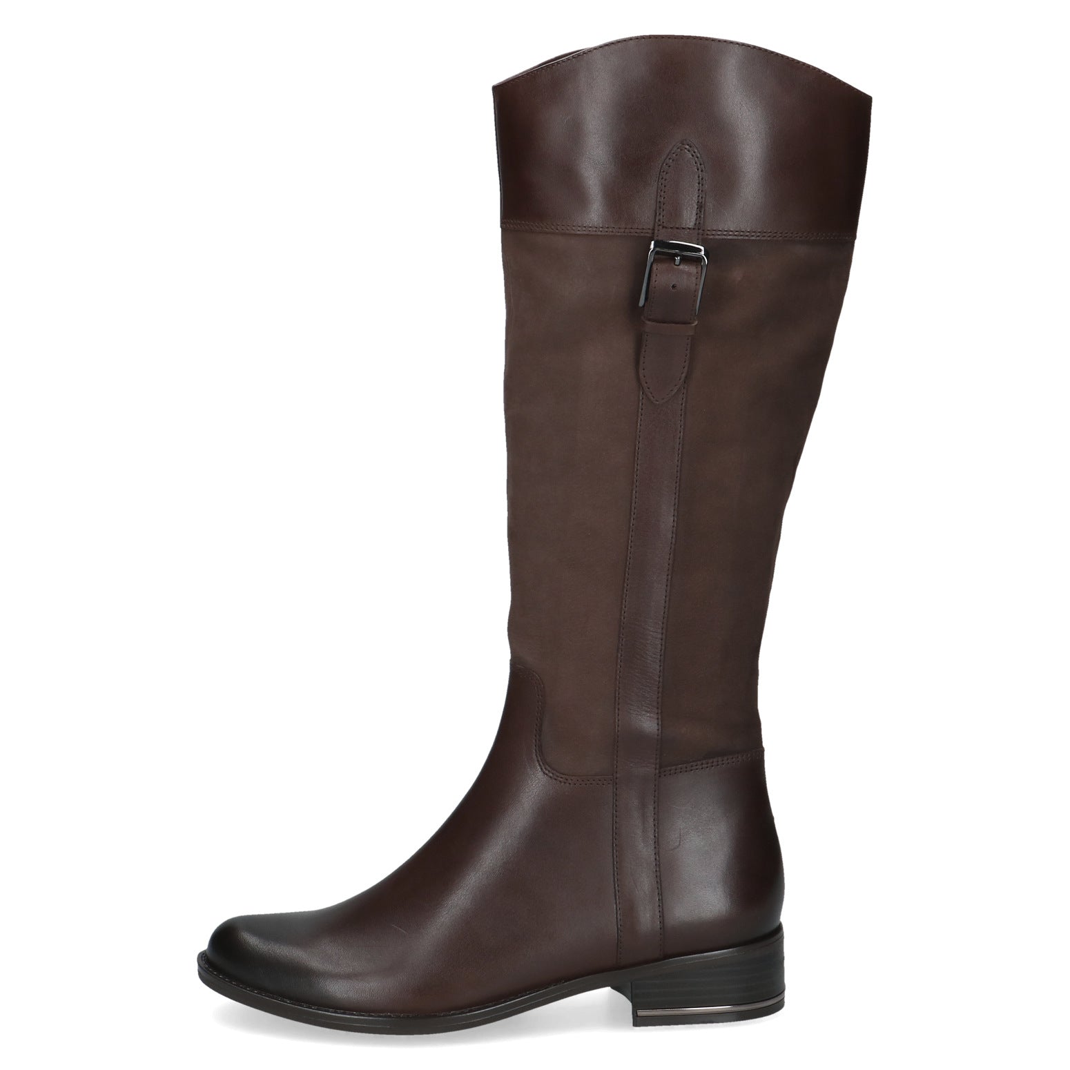 Caprice 9-25519-47 329 Ladies Dark Brown Leather Side Zip Mid-Calf Boots, outer side view.
