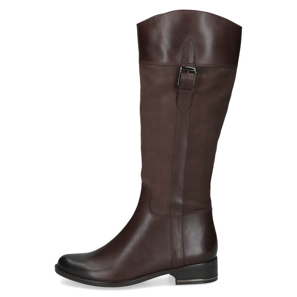 Caprice 9-25519-47 329 Ladies Dark Brown Leather Side Zip Mid-Calf Boots, outer side view.