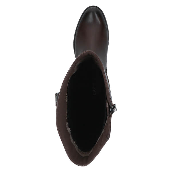 Caprice 9-25519-47 329 Ladies Dark Brown Leather Side Zip Mid-Calf Boots, top view.