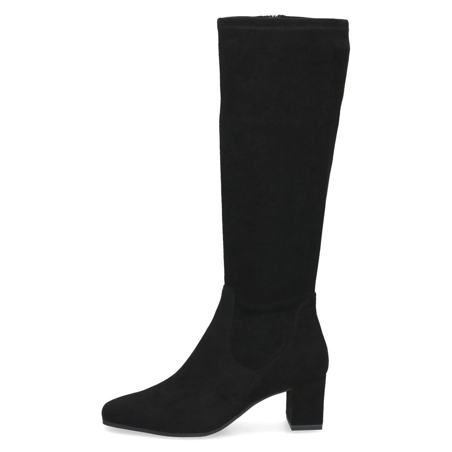 Caprice 9-25547-41 044 Ladies Black Textile Side Zip Mid-Calf Boots, outer side view.