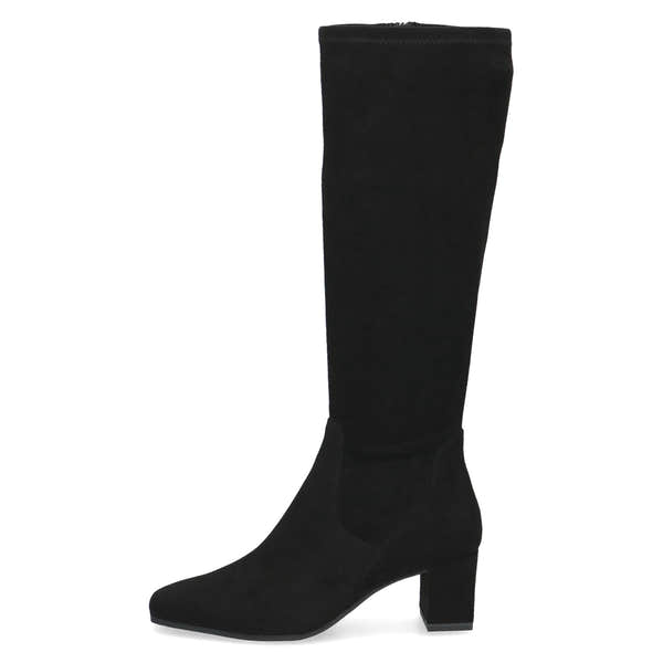 Caprice 9-25547-41 044 Ladies Black Textile Side Zip Mid-Calf Boots, outer side view.