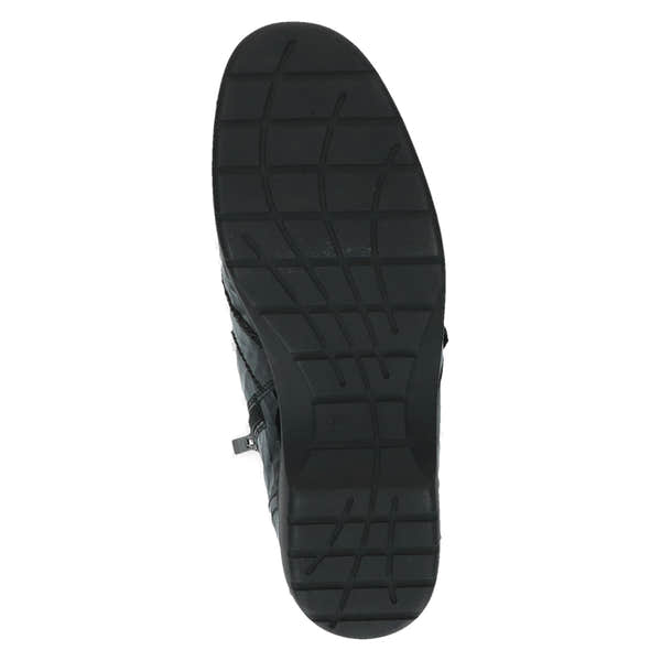 Caprice 9-26152-47 014 Ladies Wide Black Croc Patent Leather Zip & Lace Ankle Boots, sole and tread view.