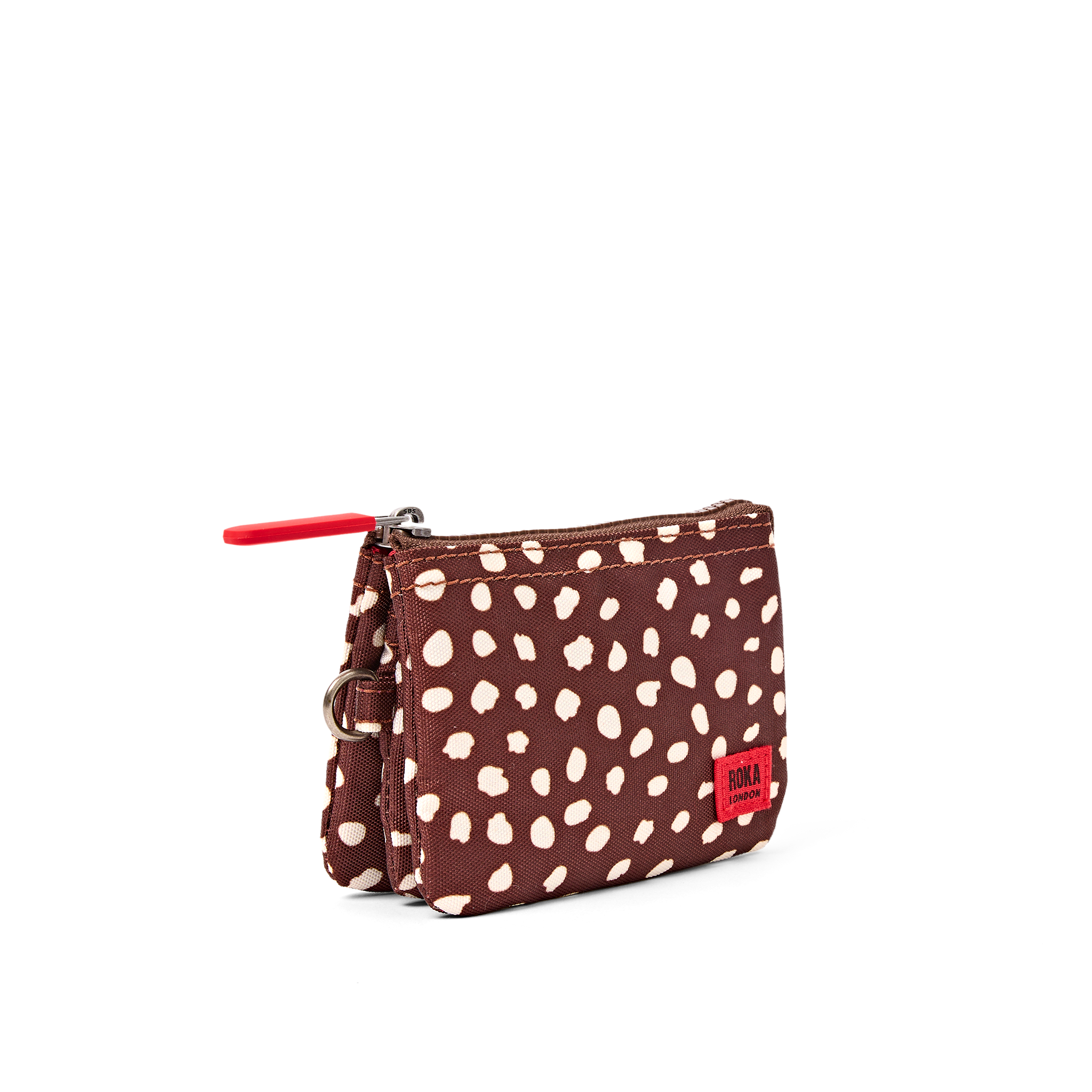 Roka Carnaby Wallet Brown Dot Small, angled side view (1)