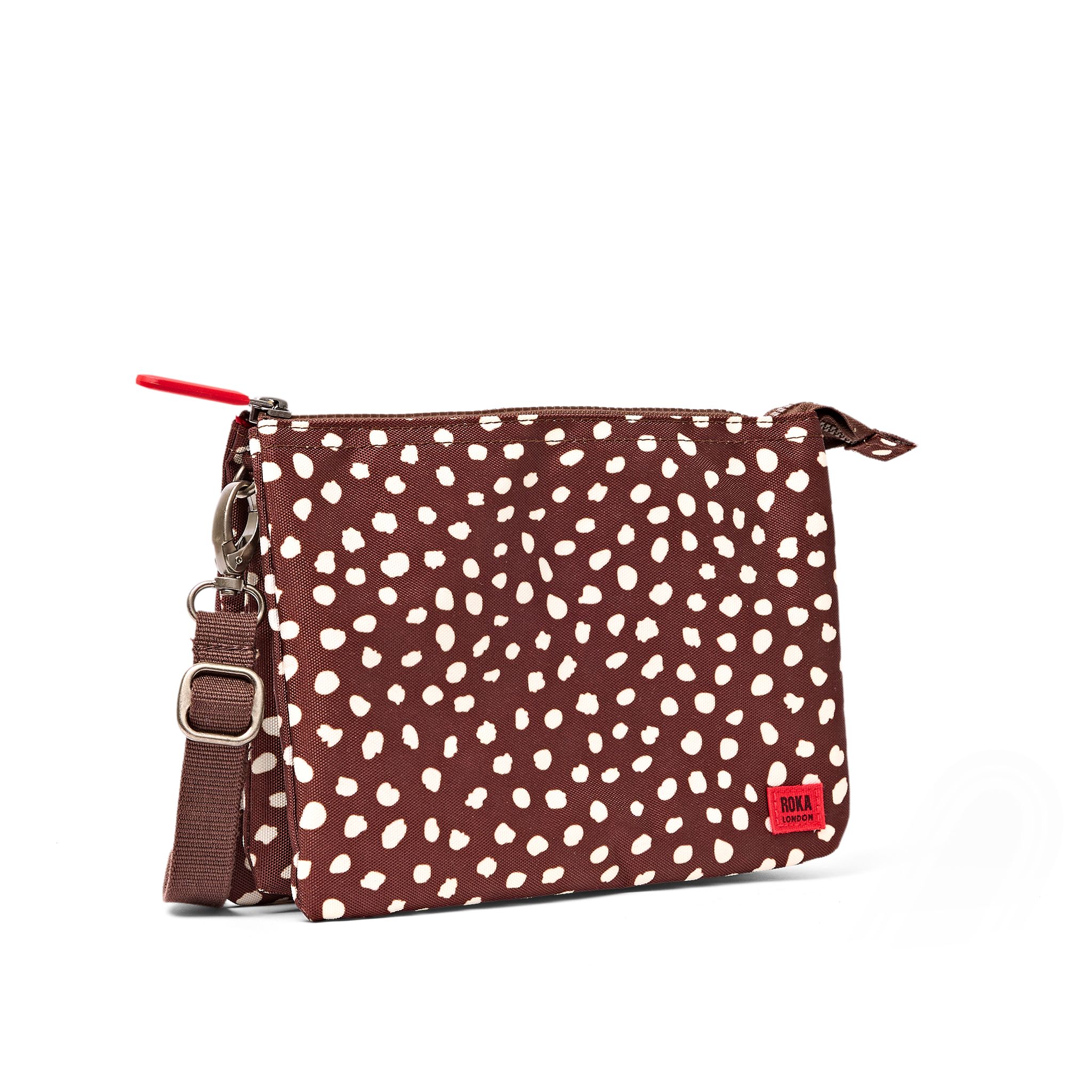 Roka Carnaby Brown Dot Extra Large Crossbody Bag, angled side view (1)