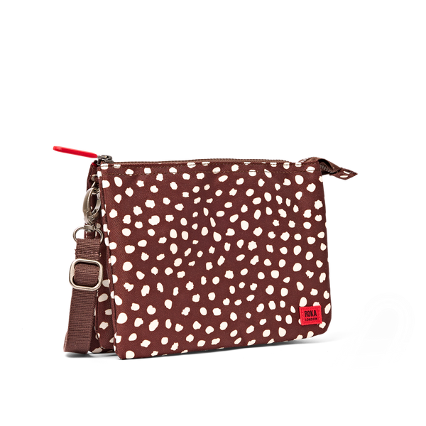 Roka Carnaby Brown Dot Extra Large Crossbody Bag, angled side view (1)