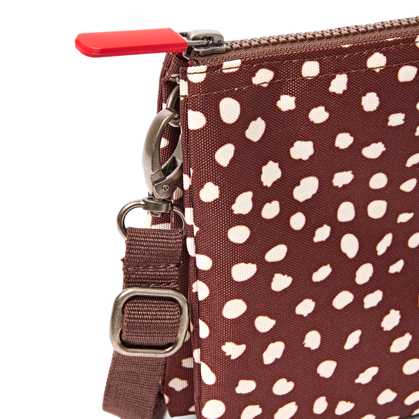 Roka Carnaby Brown Dot Extra Large Crossbody Bag, strap hardware detail (6)