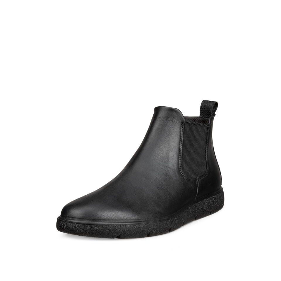 Ecco Bella 2 W Chelsea Ladies Black Leather Pull On Ankle Boots, front three-quarter view.