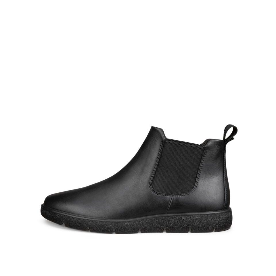 Ecco Bella 2 W Chelsea Ladies Black Leather Pull On Ankle Boots, outer side view.