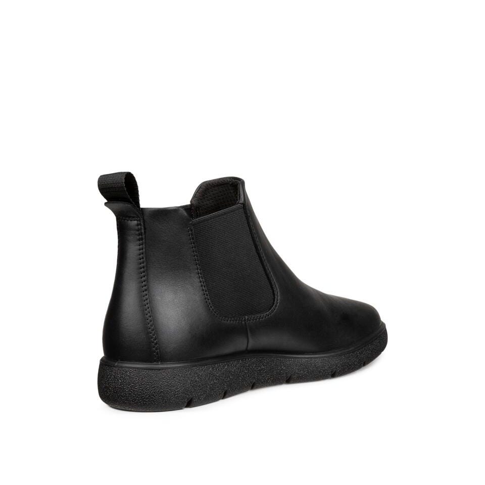 Ecco Bella 2 W Chelsea Ladies Black Leather Pull On Ankle Boots, rear view.