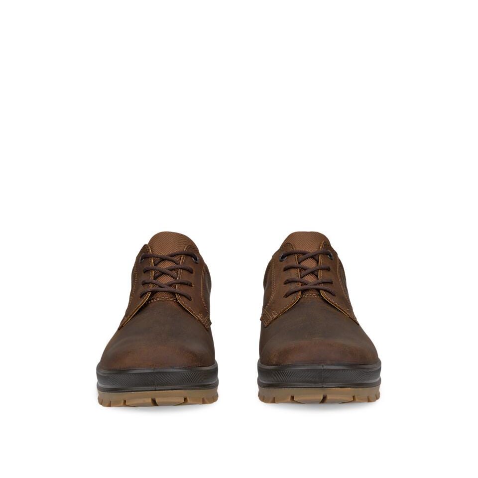 Ecco Rugged Track Plain Waterproof Mens Camel Leather & Textile Waterproof Lace Up Shoes, pair view.