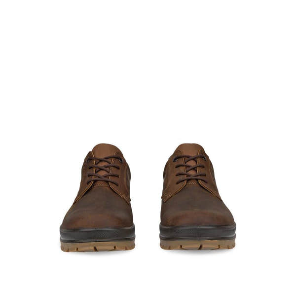 Ecco Rugged Track Plain Waterproof Mens Camel Leather & Textile Waterproof Lace Up Shoes, pair view.