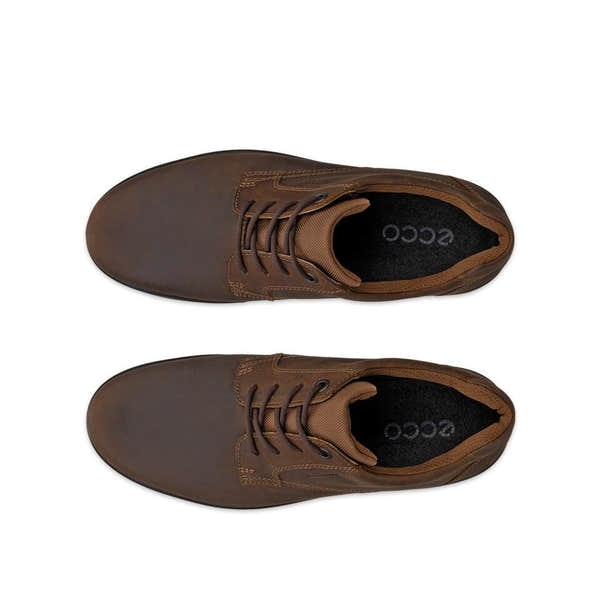 Ecco Rugged Track Plain Waterproof Mens Camel Leather & Textile Waterproof Lace Up Shoes, top view.
