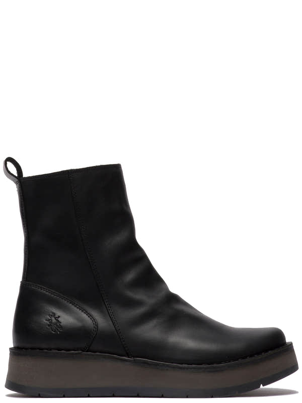 Fly London RENO053FLY women's Black Boots, side view.