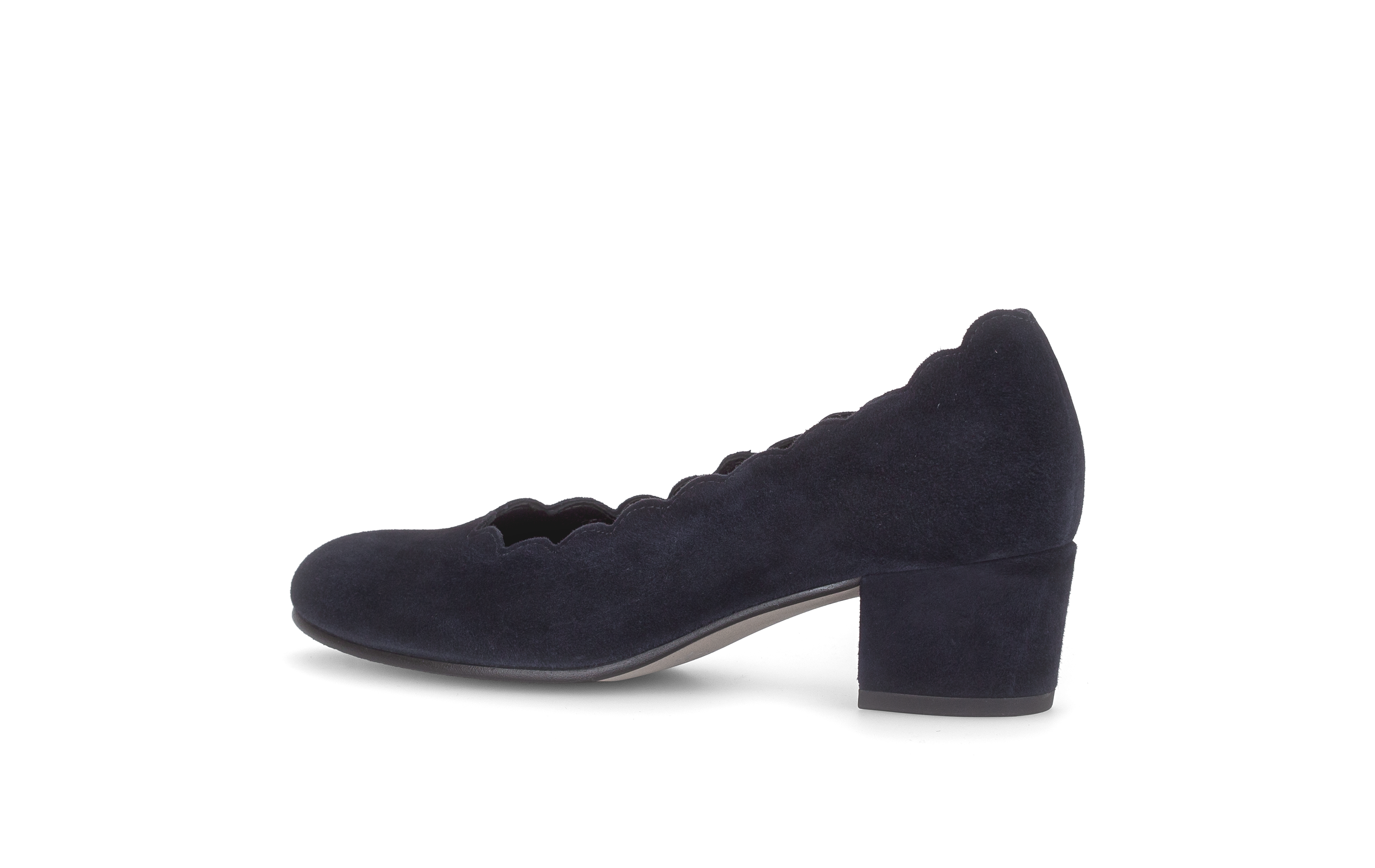 Gabor Gigi navy blue scalloped court shoes, rotating product angle 03.