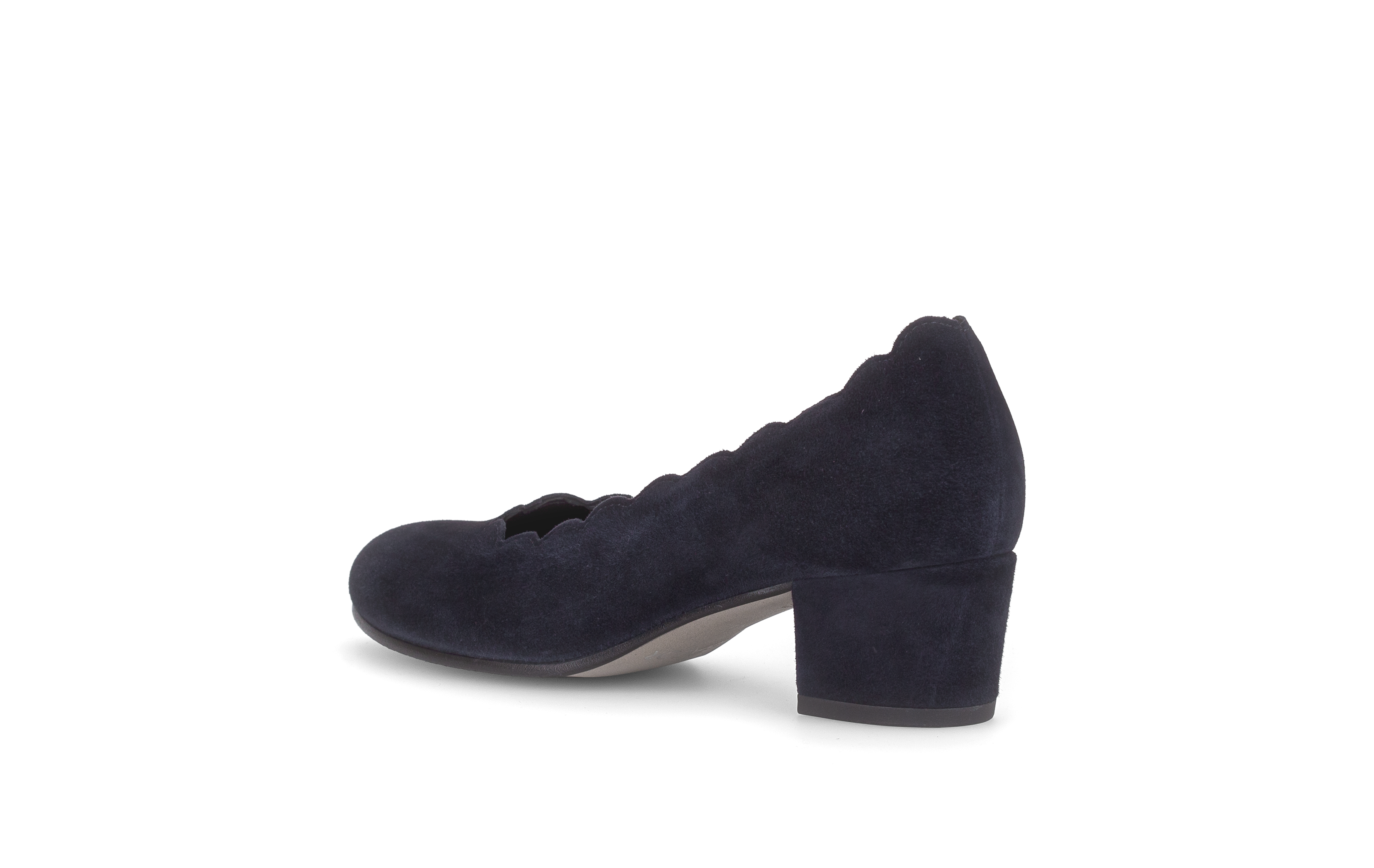 Gabor Gigi navy blue scalloped court shoes, rotating product angle 04.