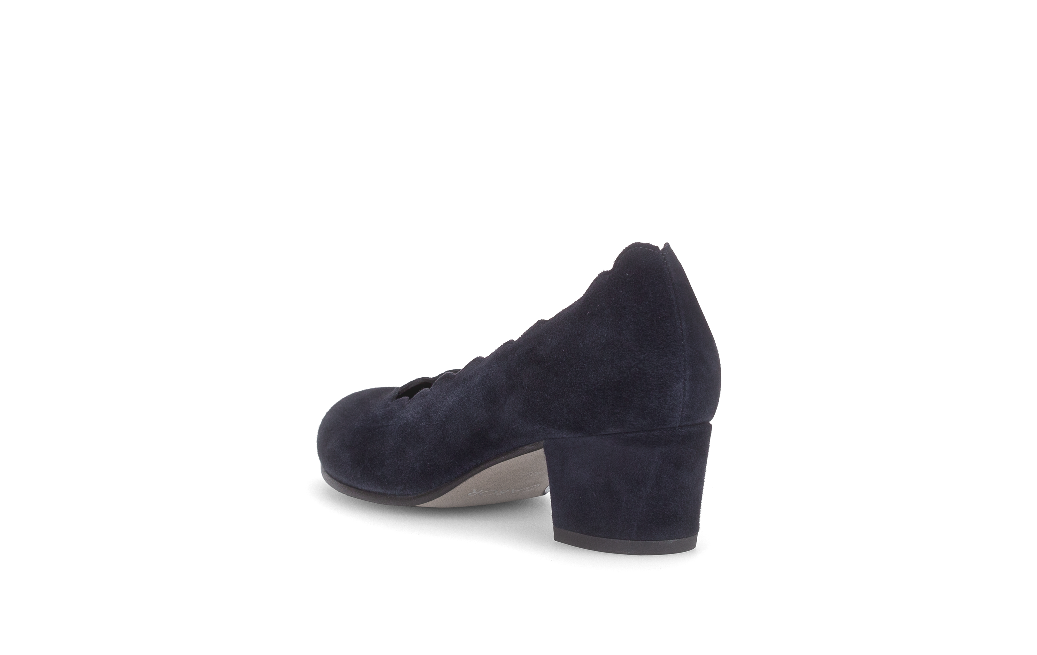 Gabor Gigi navy blue scalloped court shoes, rotating product angle 05.