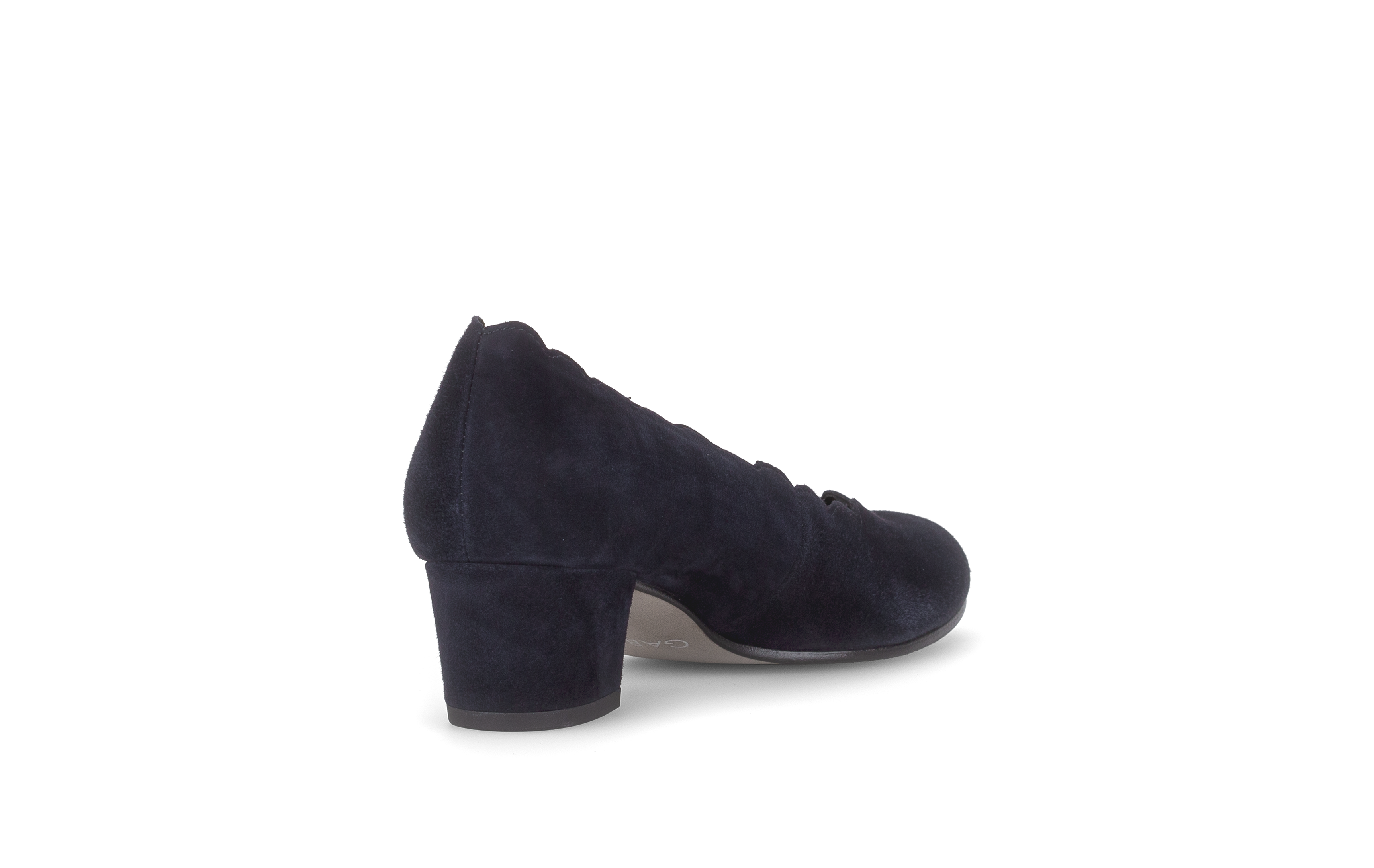 Gabor Gigi navy blue scalloped court shoes, rotating product angle 09.