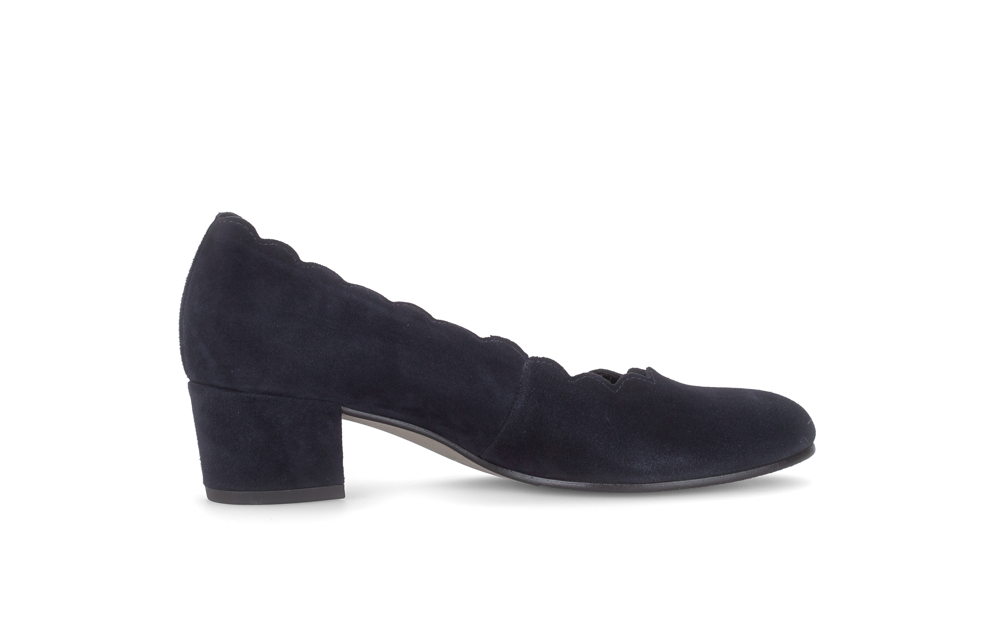 Gabor Gigi navy blue scalloped court shoes, rotating product angle 12.