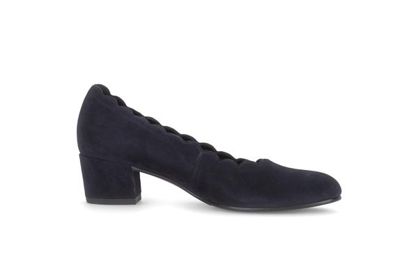 Gabor Gigi navy blue scalloped court shoes, rotating product angle 14.