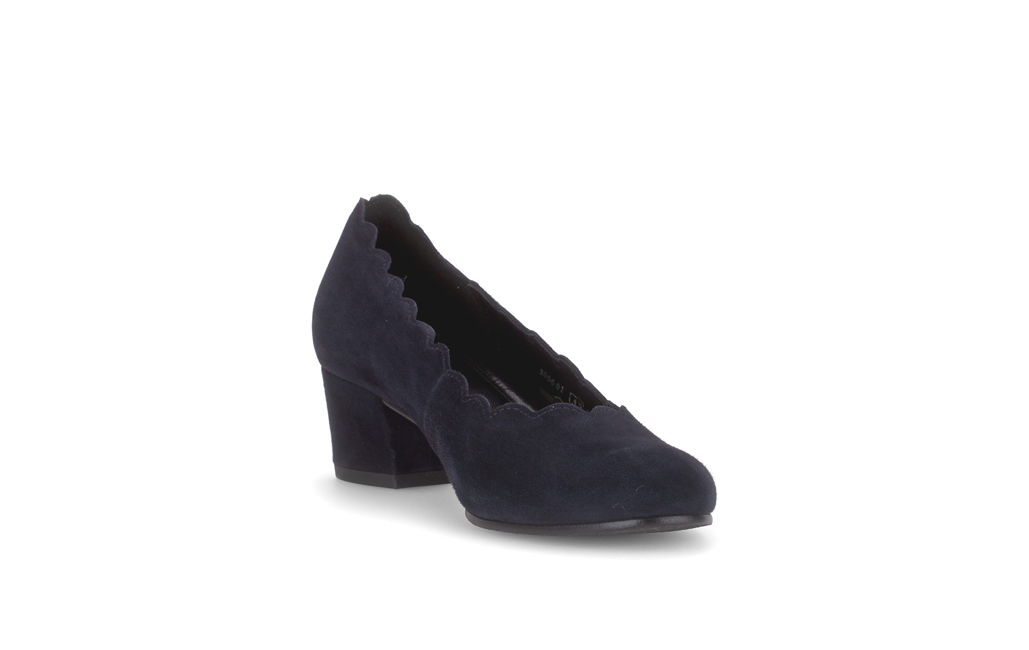 Gabor Gigi navy blue scalloped court shoes, rotating product angle 17.