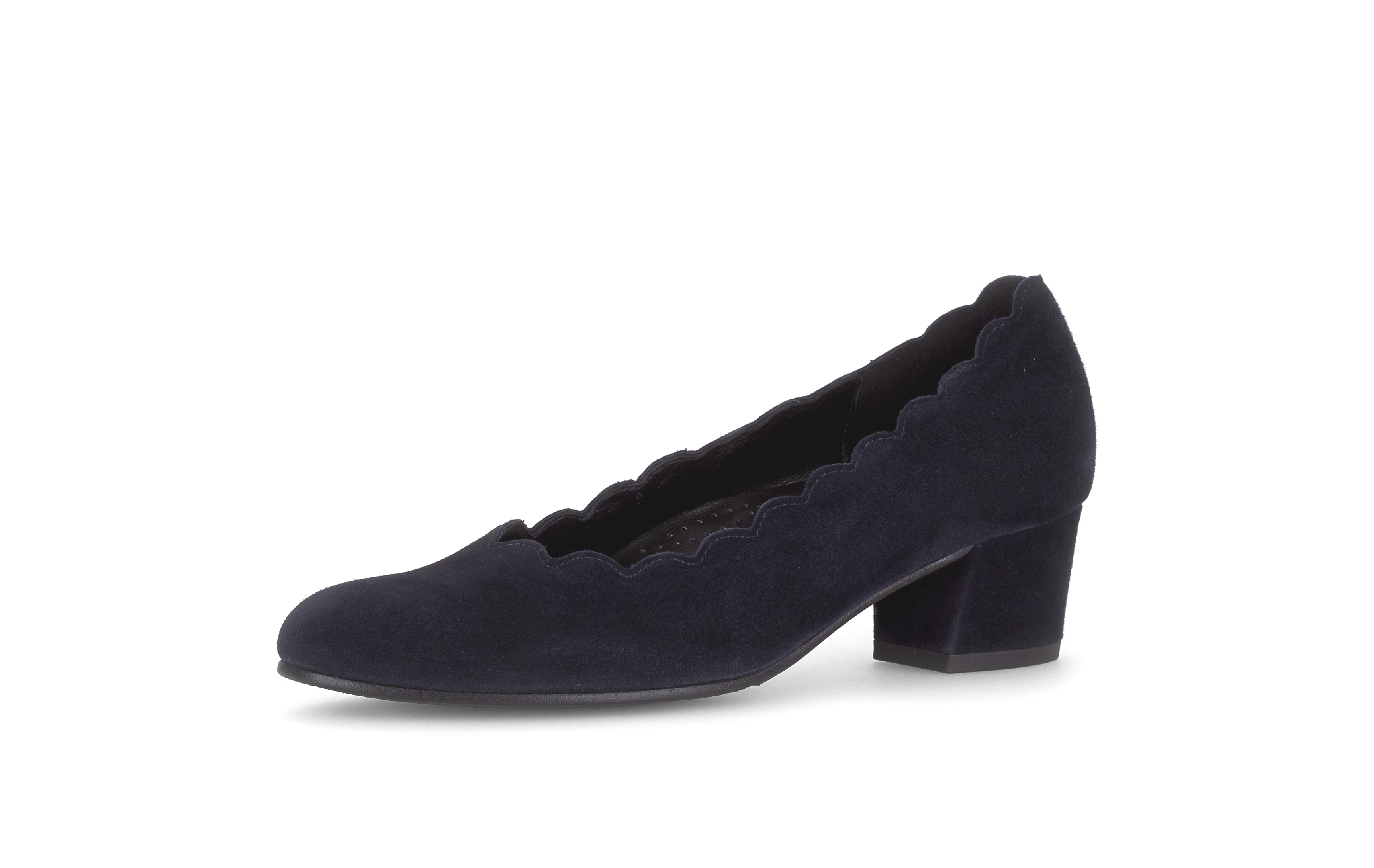Gabor Gigi navy blue scalloped court shoes, rotating product angle 23.