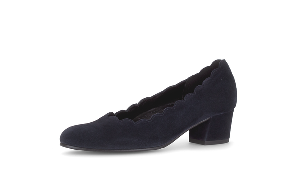 Gabor Gigi navy blue scalloped court shoes, rotating product angle 23.