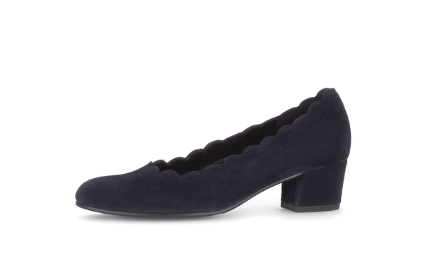 Gabor Gigi navy blue scalloped court shoes, rotating product angle 24.