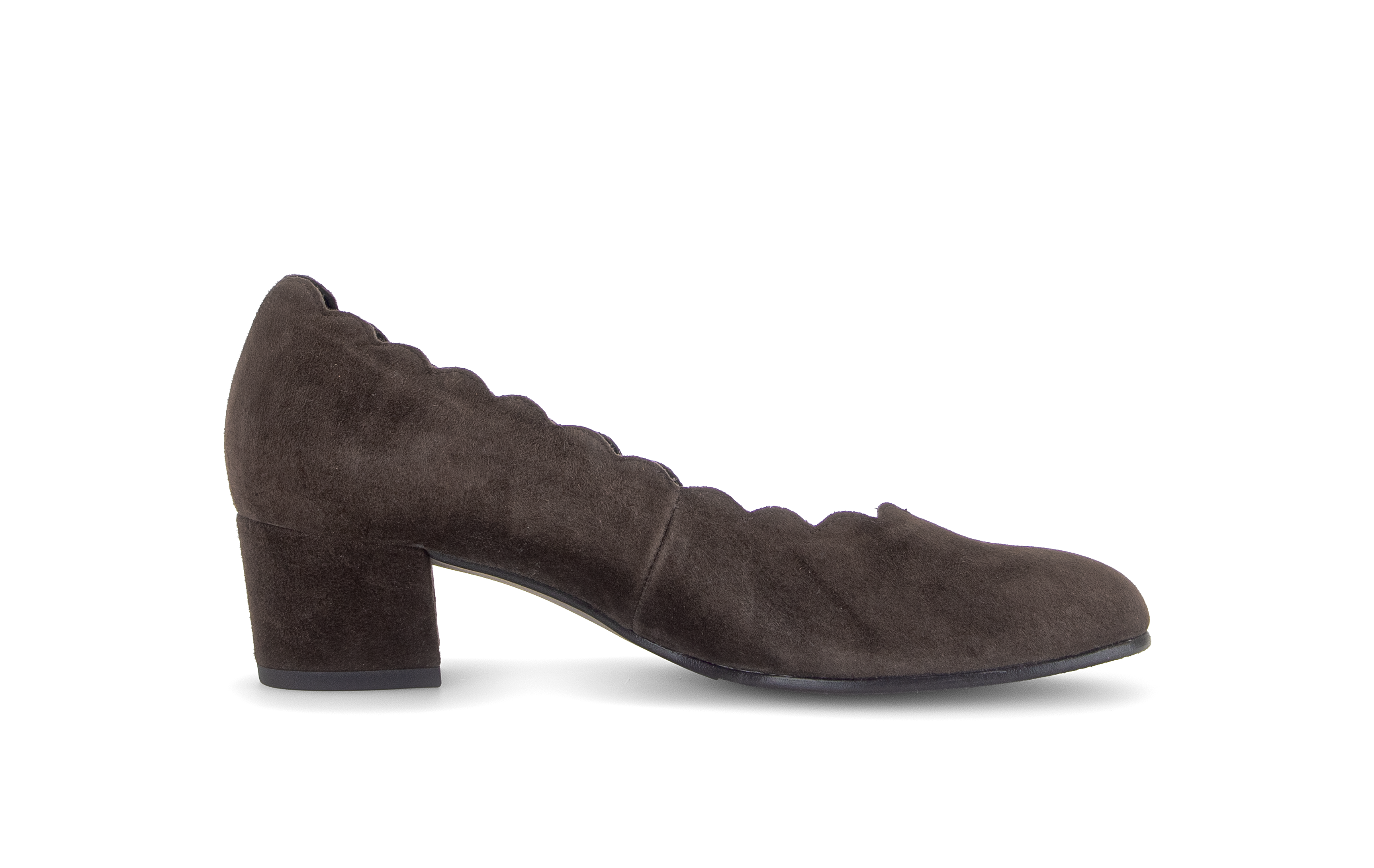 Gabor Gigi mocca brown scalloped court shoes, inner side view.