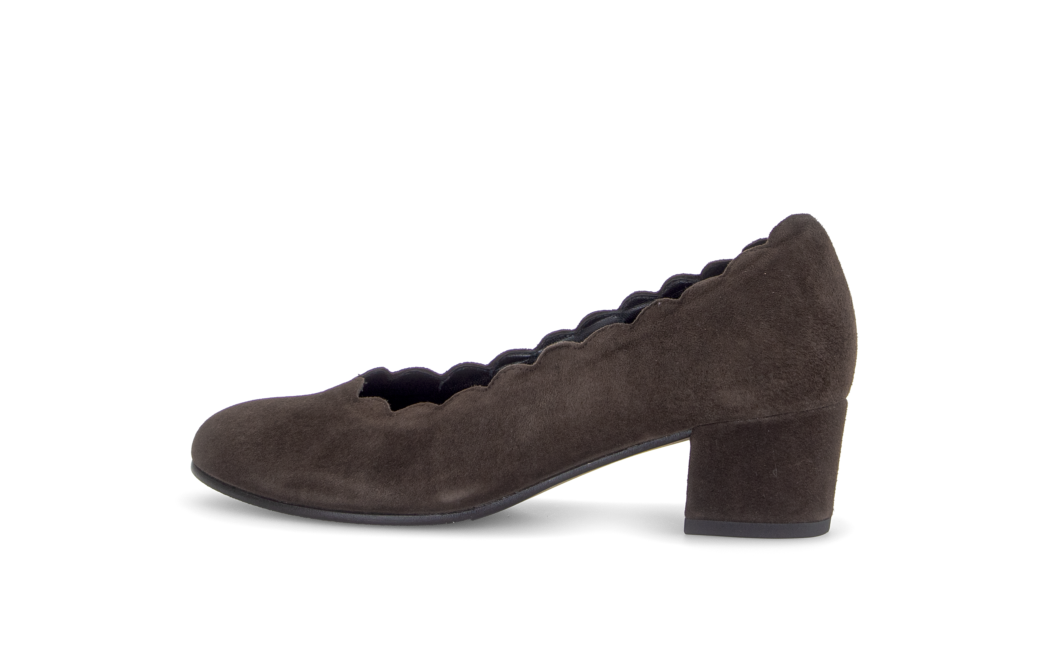 Gabor Gigi mocca brown scalloped court shoes, rotating product angle 02.