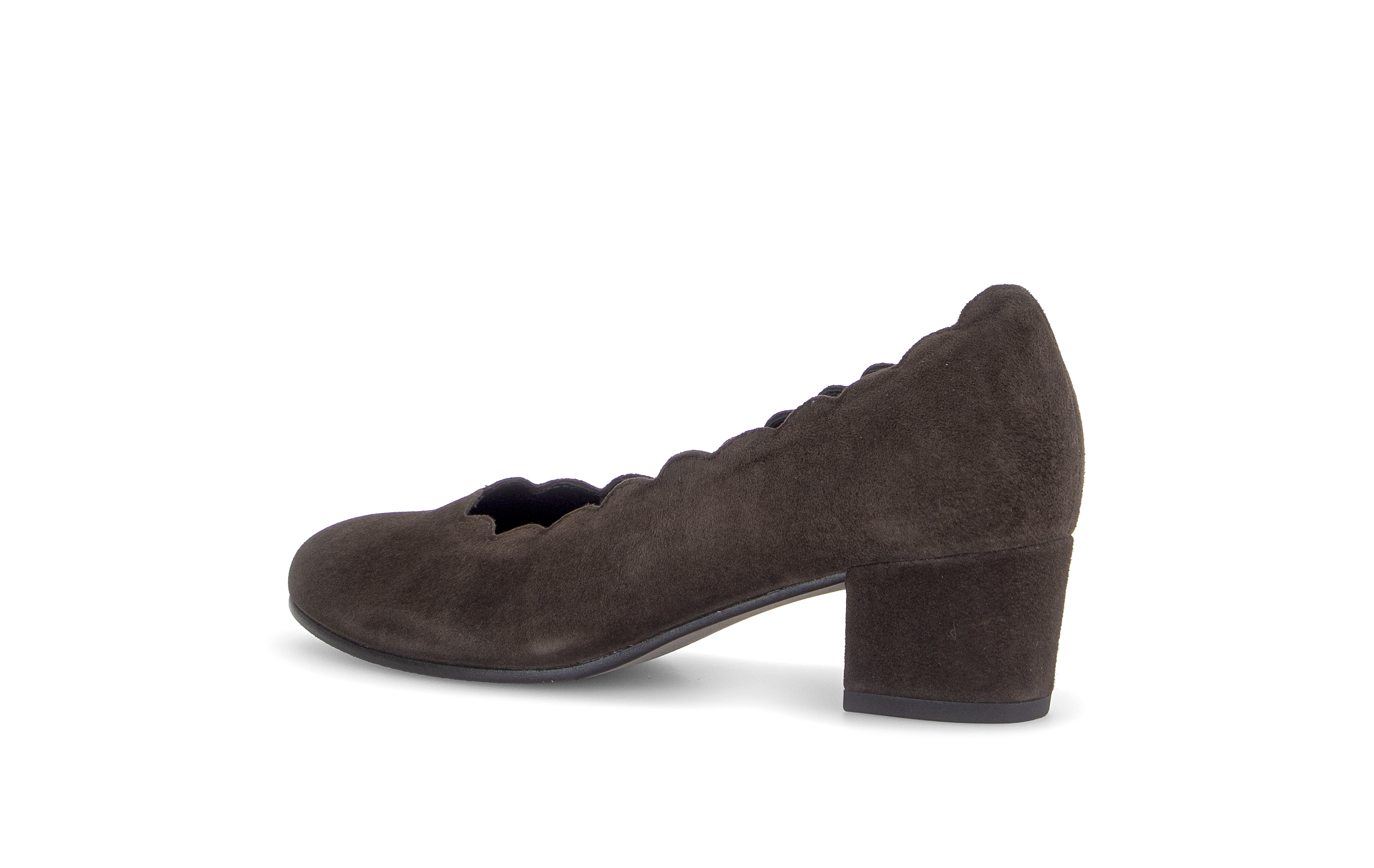 Gabor Gigi mocca brown scalloped court shoes, rotating product angle 03.