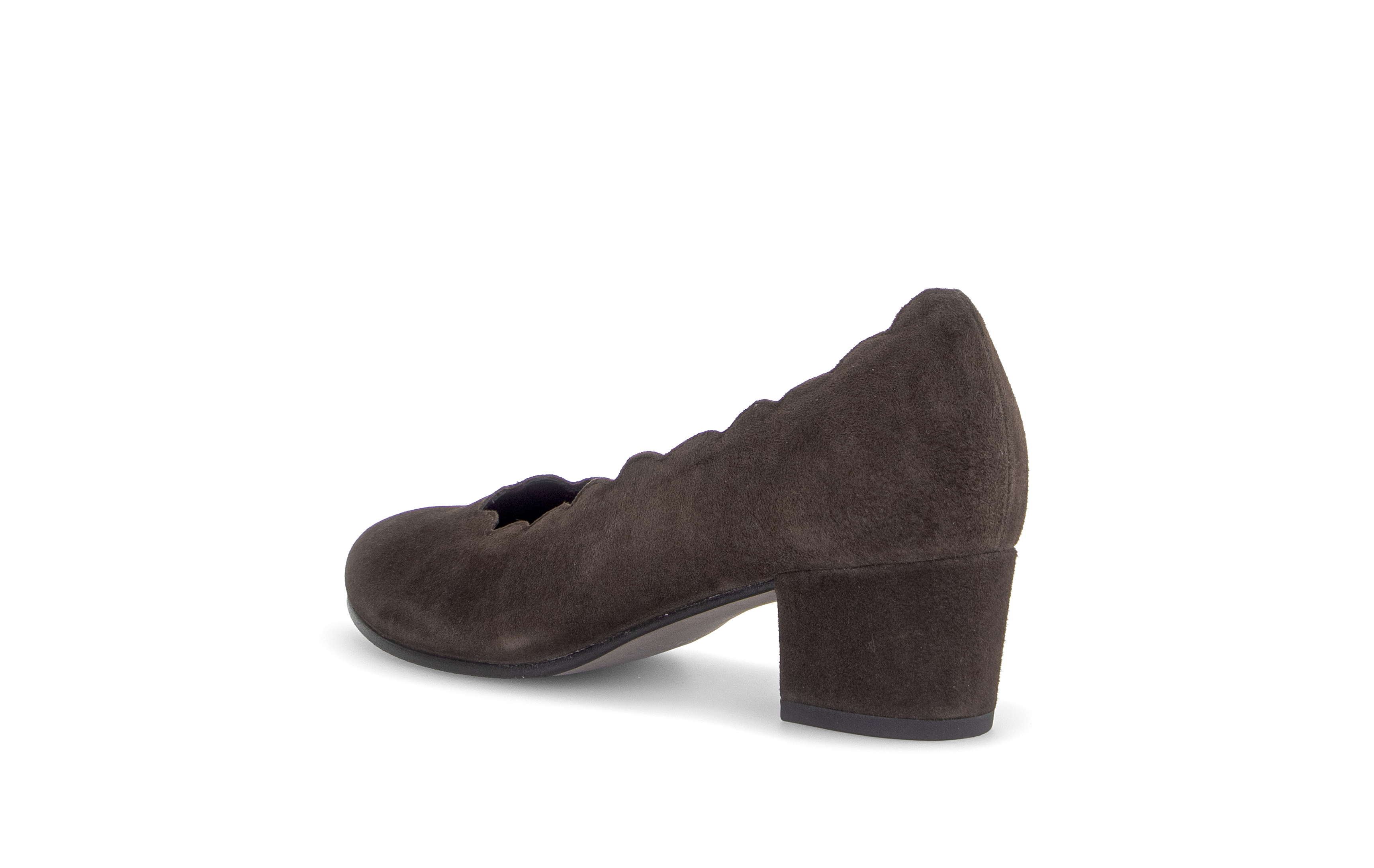 Gabor Gigi mocca brown scalloped court shoes, rotating product angle 04.