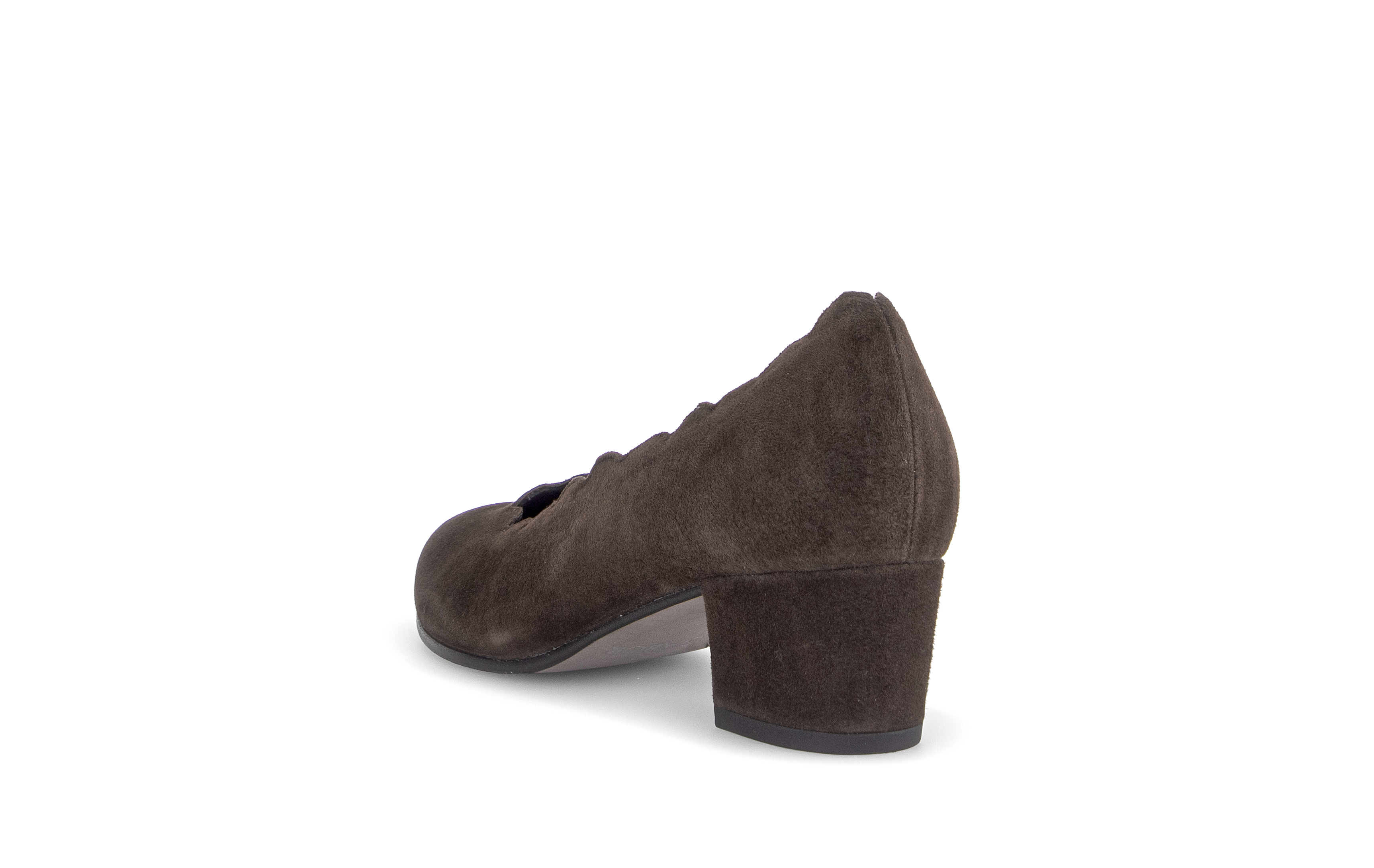 Gabor Gigi mocca brown scalloped court shoes, rotating product angle 05.