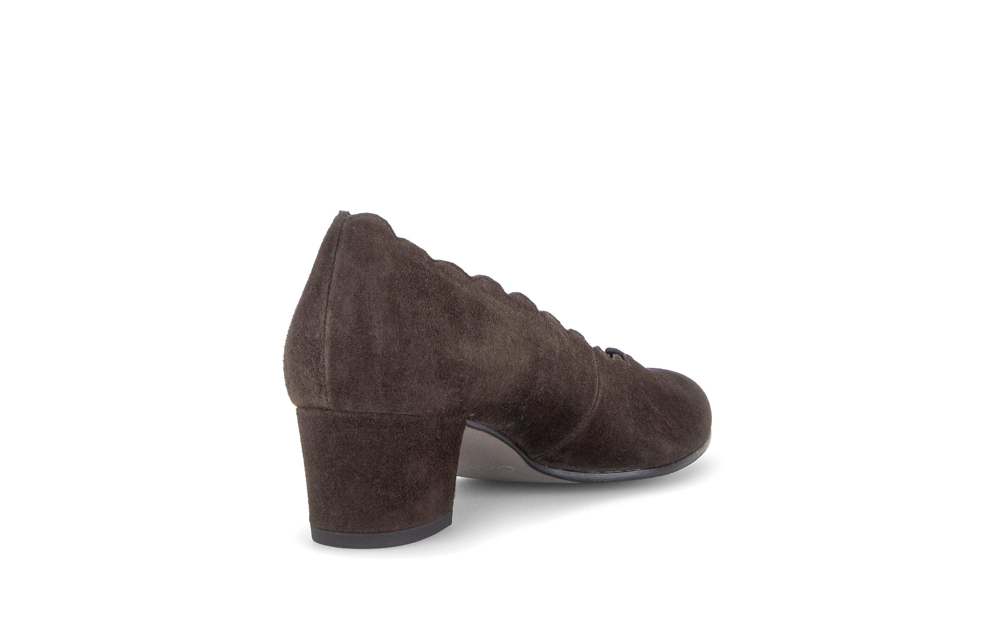 Gabor Gigi mocca brown scalloped court shoes, rotating product angle 09.