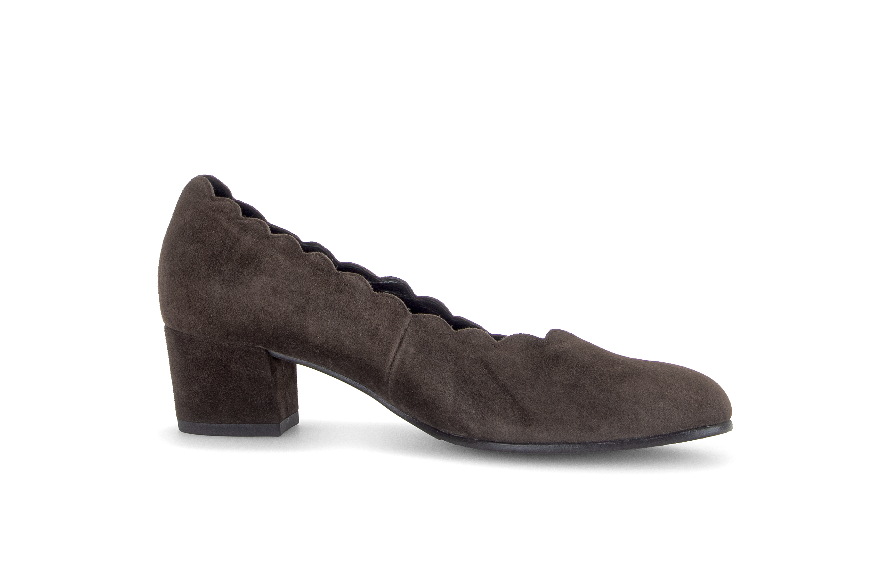 Gabor Gigi mocca brown scalloped court shoes, rotating product angle 14.