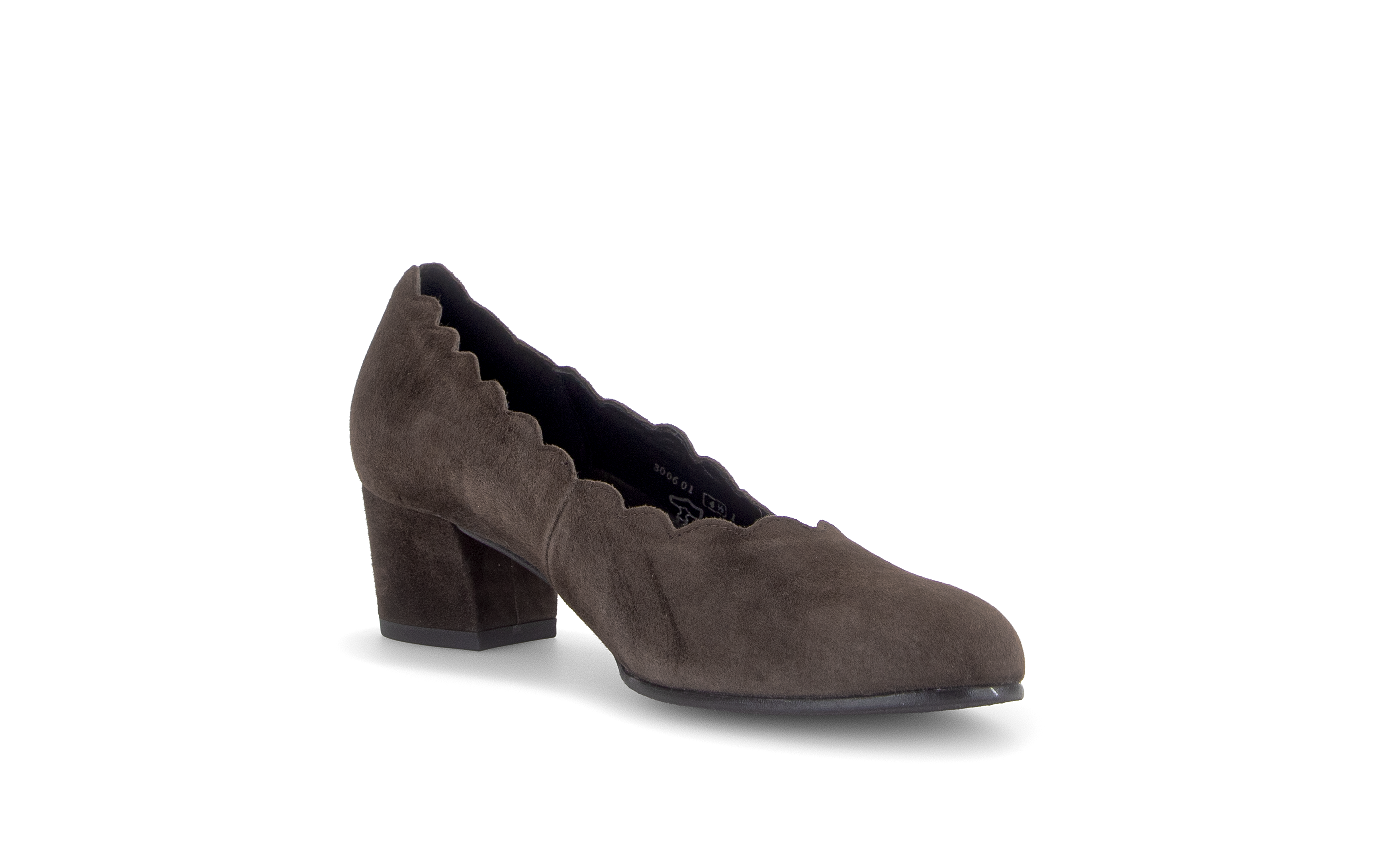 Gabor Gigi mocca brown scalloped court shoes, rotating product angle 16.