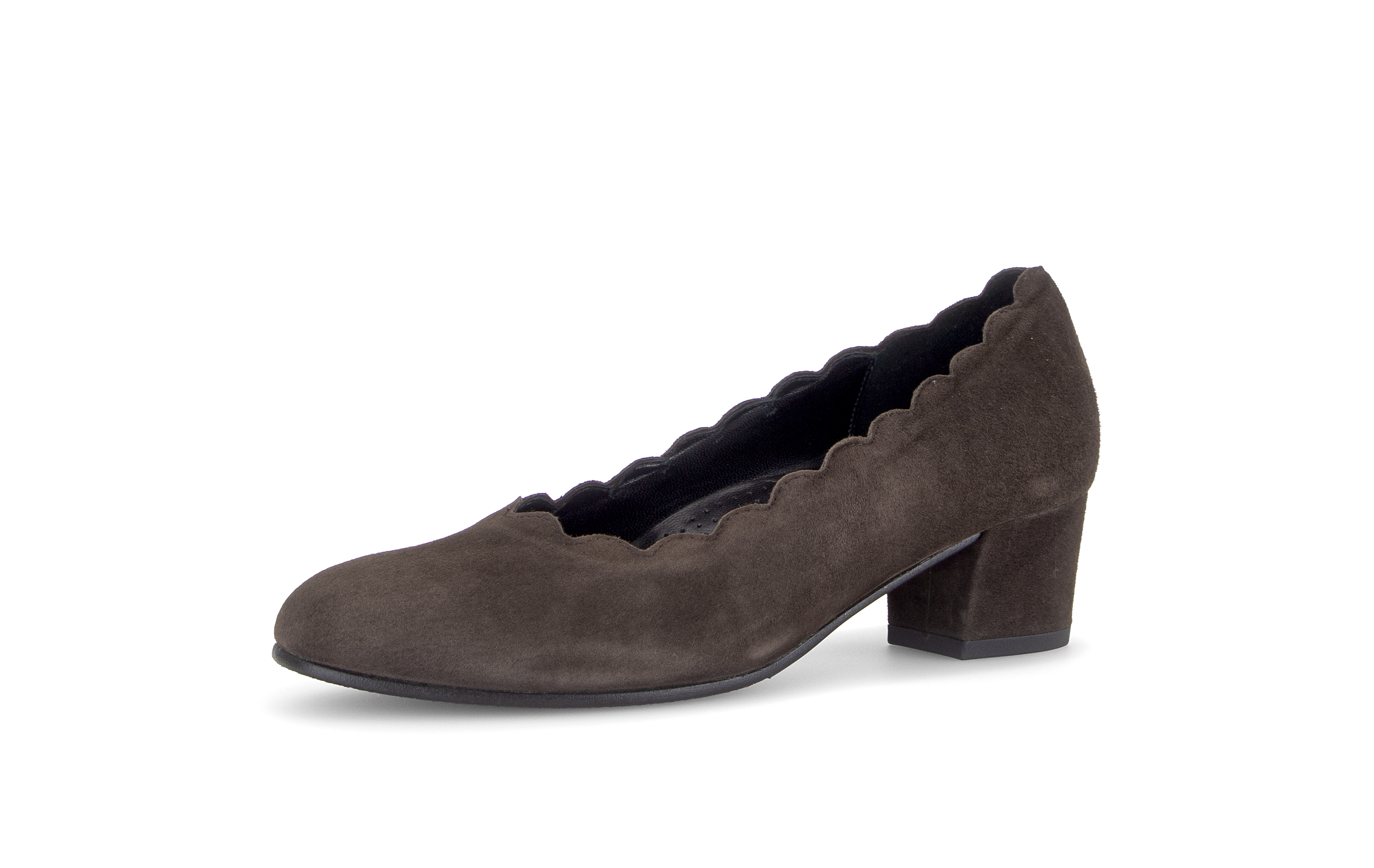 Gabor Gigi mocca brown scalloped court shoes, rotating product angle 23.