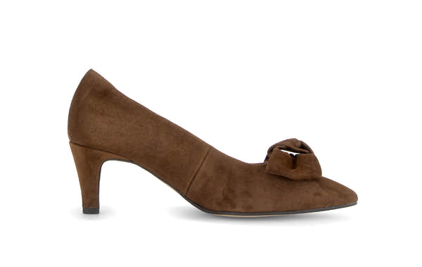 Gabor Dusty cacao brown bow trim court shoes, inner side view.