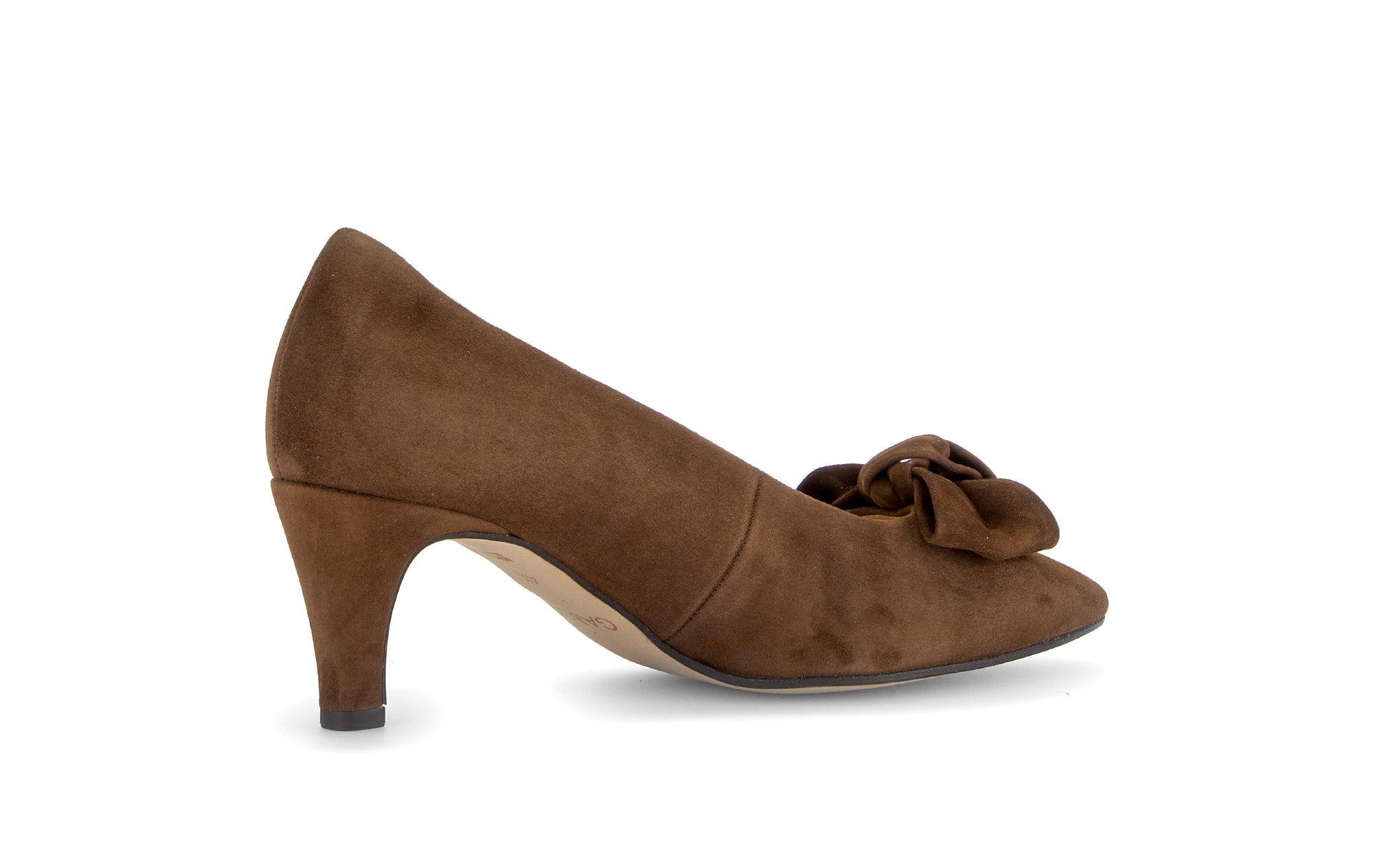 Gabor Dusty cacao brown bow trim court shoes, rotating product angle 11.