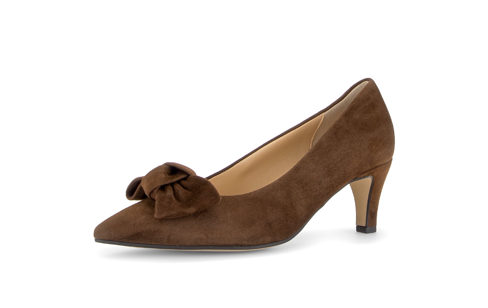 Gabor Dusty cacao brown bow trim court shoes, rotating product angle 23.