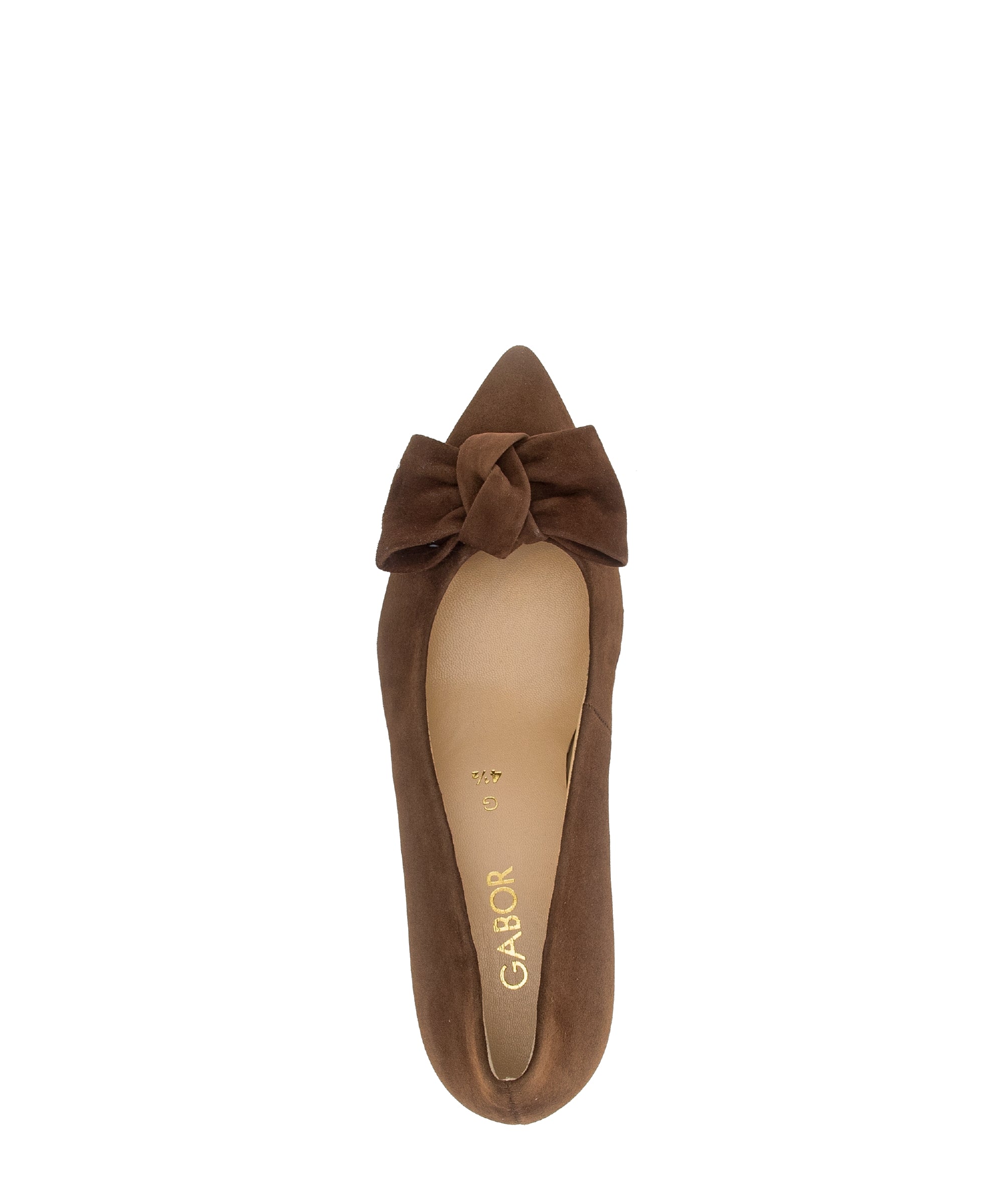 Gabor Dusty cacao brown bow trim court shoes, top view.