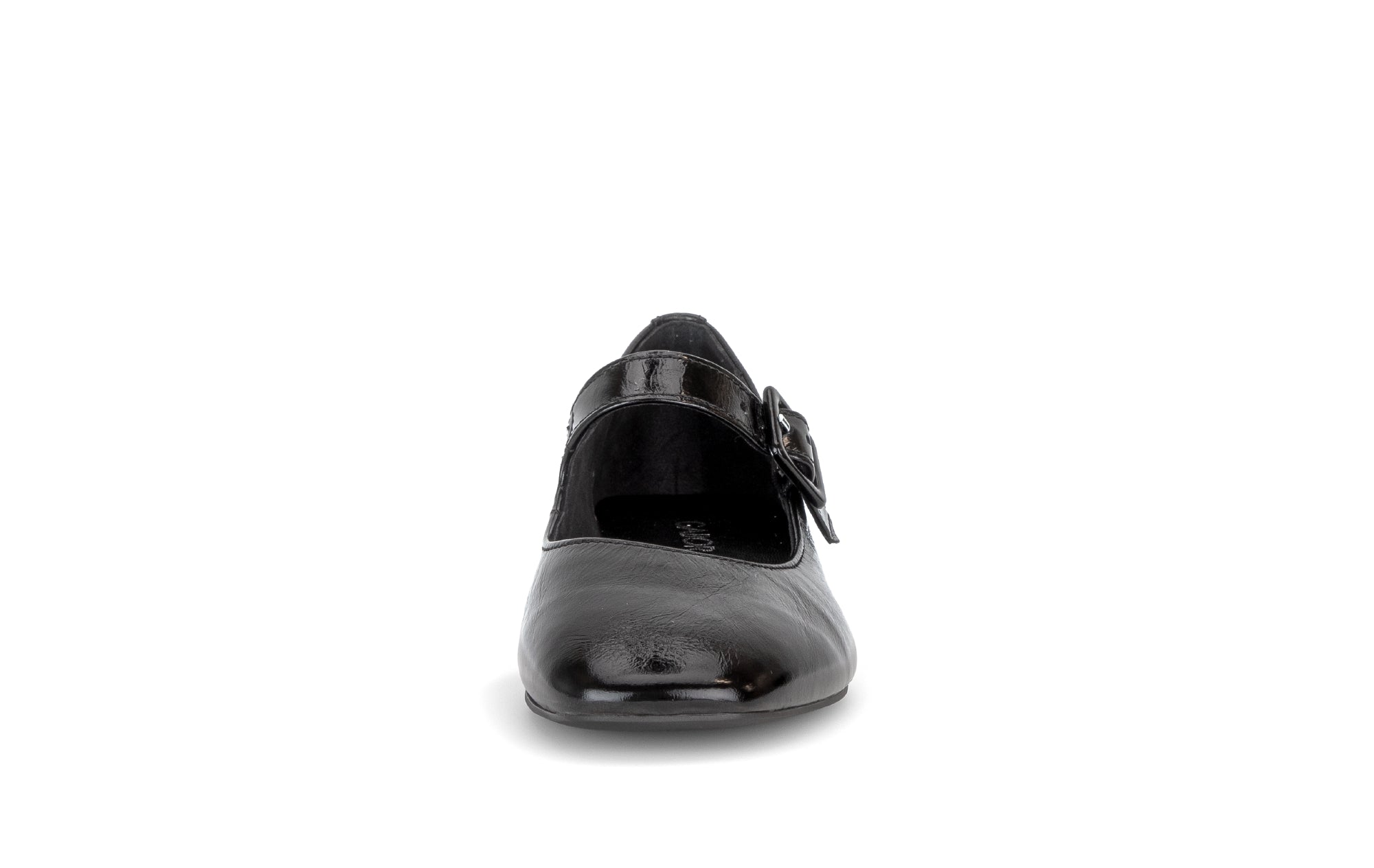 Gabor Iggy black mary jane shoes, front view.