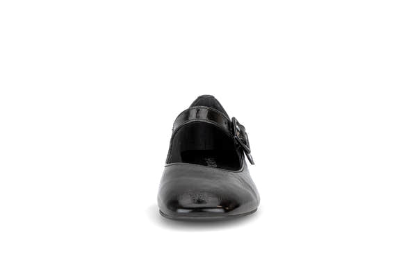 Gabor Iggy black mary jane shoes, front view.